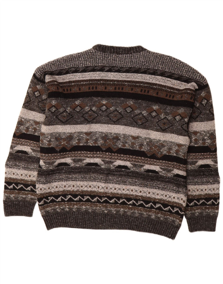 vintage Mens Crew Neck Jumper Sweater IT 50 Moyen Gris Géométrique