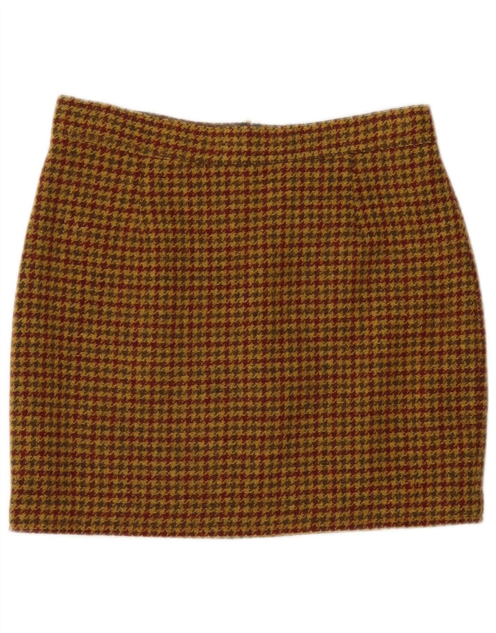 Mini jupe femme vintage IT 46 Large W30 laine pied-de-poule marron