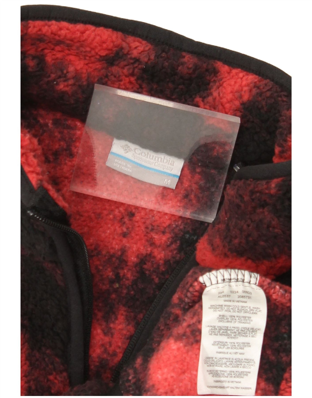 COLUMBIA Pull polaire à col zippé pour femme UK 14 Polyester à carreaux rouge moyen