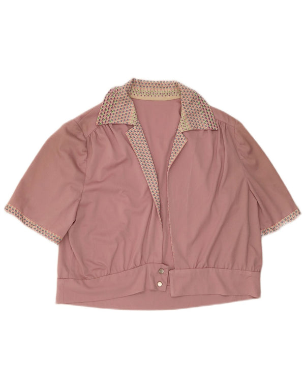 vintage Femmes Manches Courtes Boléro Top UK 12 Rose Moyen Tacheté