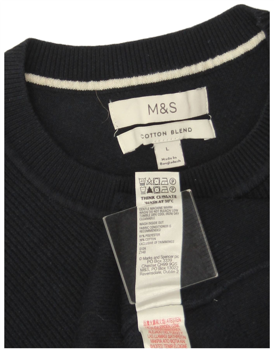 MARKS & SPENCER Pull à col rond pour homme en polyester bleu marine Taille L