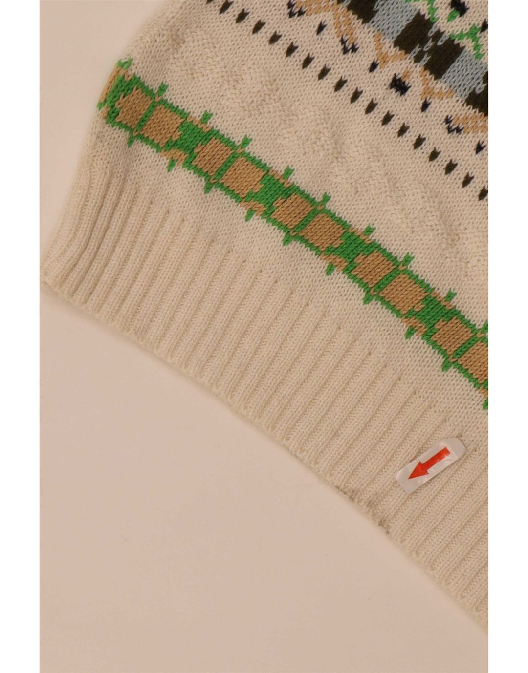 vintage Mens V-Col Jumper Pull Moyen Blanc Géométrique Coton