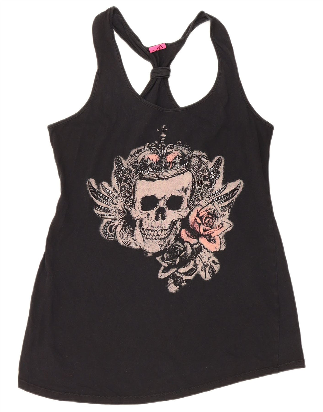 VINTAGE Femme Graphique Débardeur UK 12 Moyen Noir Coton