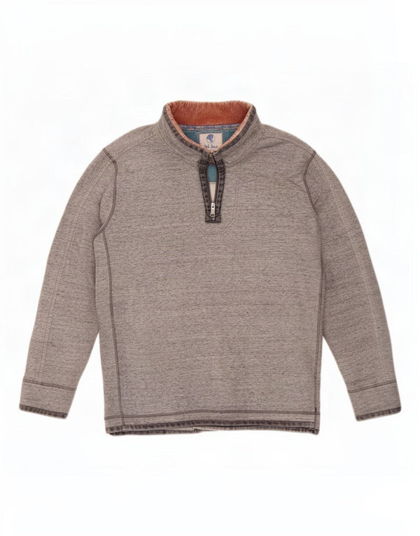 Fat Face Sweat-shirt col zippé pour homme en coton moucheté gris 3XL