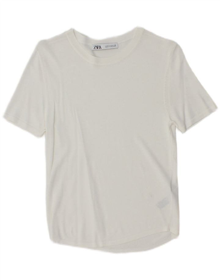 ZARA Femme T-Shirt Top UK 12 Medium Blanc Viscose