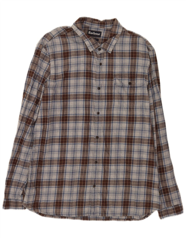 Barbour Chemise en flanelle coupe ajustée pour homme XL en coton à carreaux gris