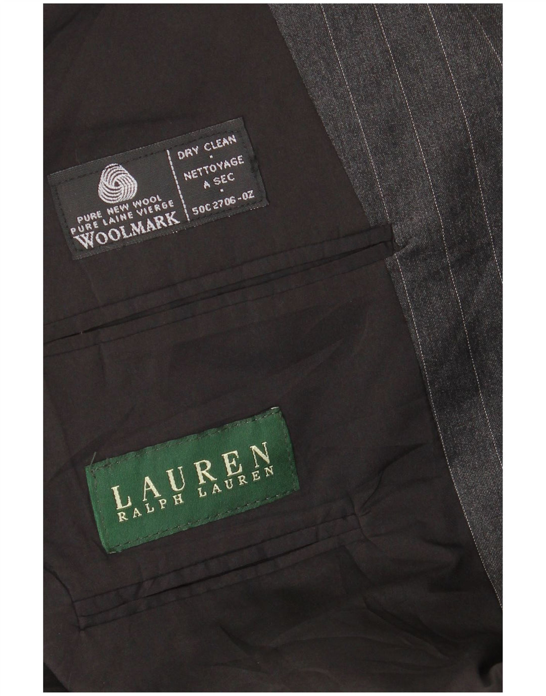 Ralph Lauren Veste blazer à 2 boutons pour homme UK 42 XL en laine à fines rayures grises