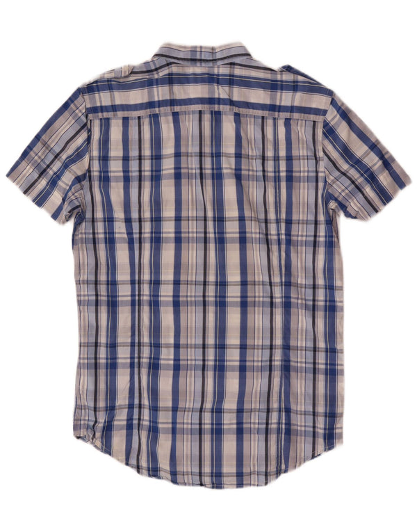 Diesel Chemise militaire à manches courtes pour homme en coton à carreaux bleu moyen