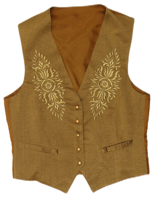 VINTAGE Gilet Femme UK 14 Moyen Kaki Floral Polyester