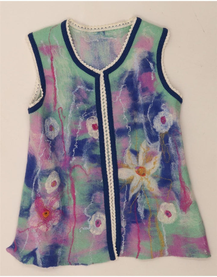 vintage Femme Cardigan Top UK 12 Moyen Multicolore Floral