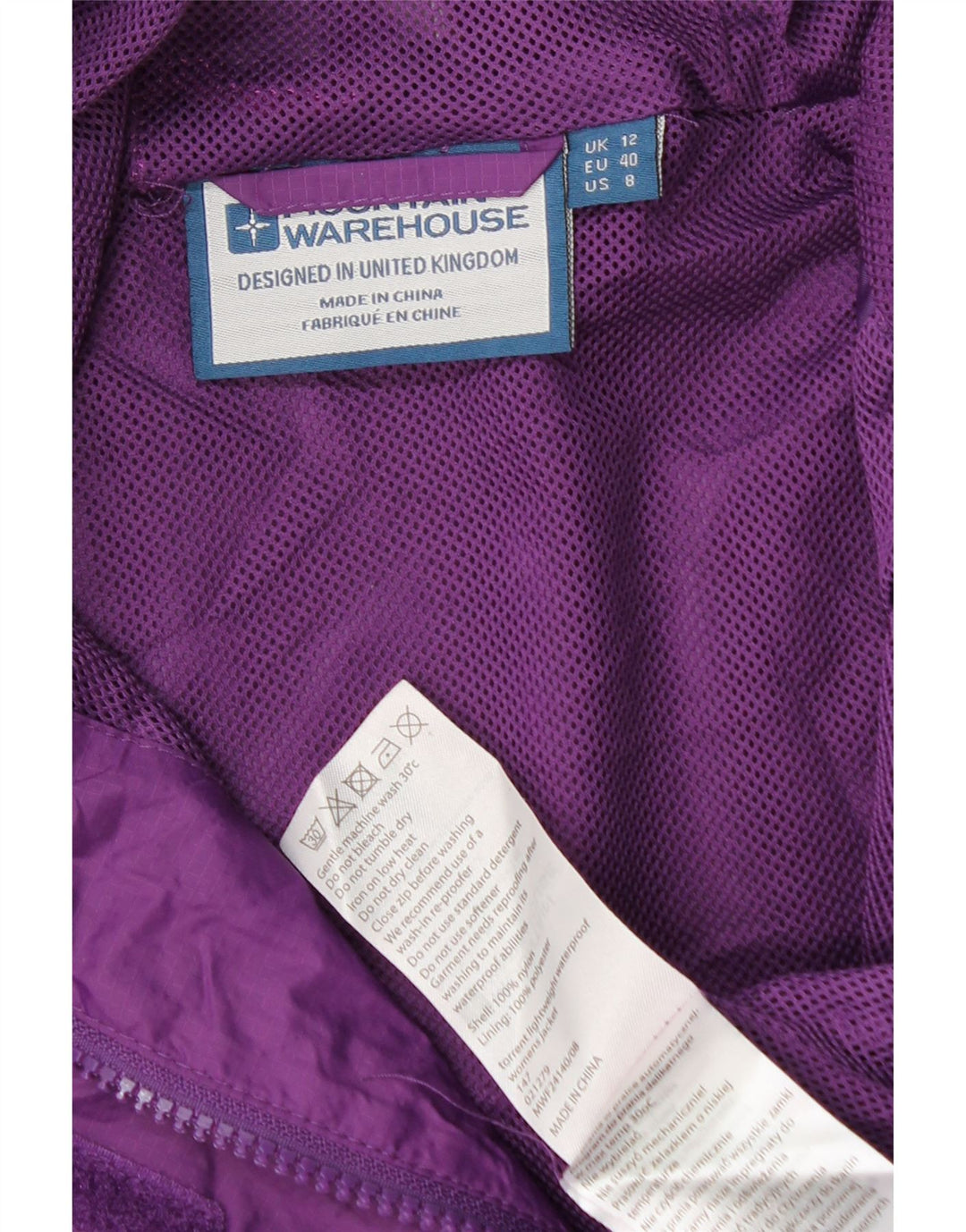 Mountain Warehouse Veste de pluie à capuche pour femme UK 12 Medium Violet Nylon