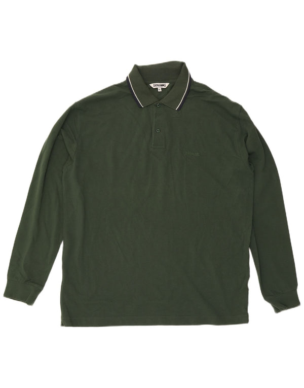 Spalding Polo à manches longues pour homme XL en coton rayé vert