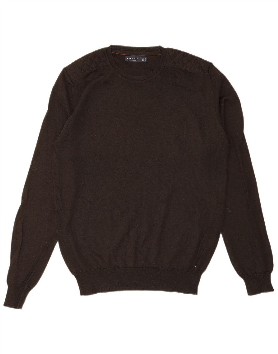 ZARA Pull à col ras du cou pour homme, grand, acrylique marron