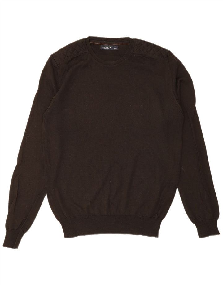 ZARA Pull à col ras du cou pour homme, grand, acrylique marron