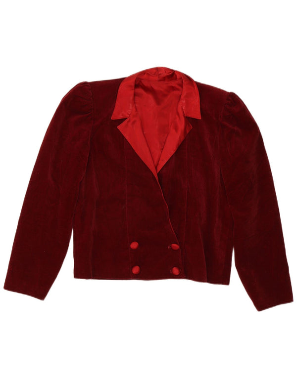 vintage Femmes Double Breasted Velvet Blazer Veste UK 12 Rouge Moyen années 80