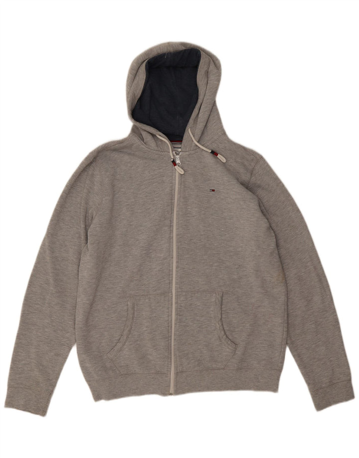 Tommy Hilfiger Pull à capuche zippé pour homme Large Gris Moucheté