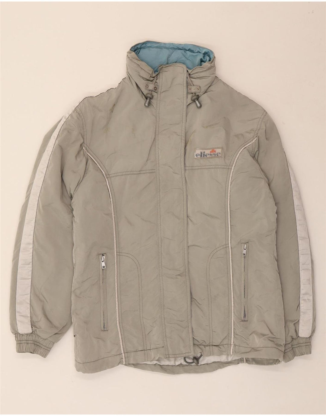 Ellesse Veste matelassée à capuche surdimensionnée pour femme UK 8 Small Gris Polyamide