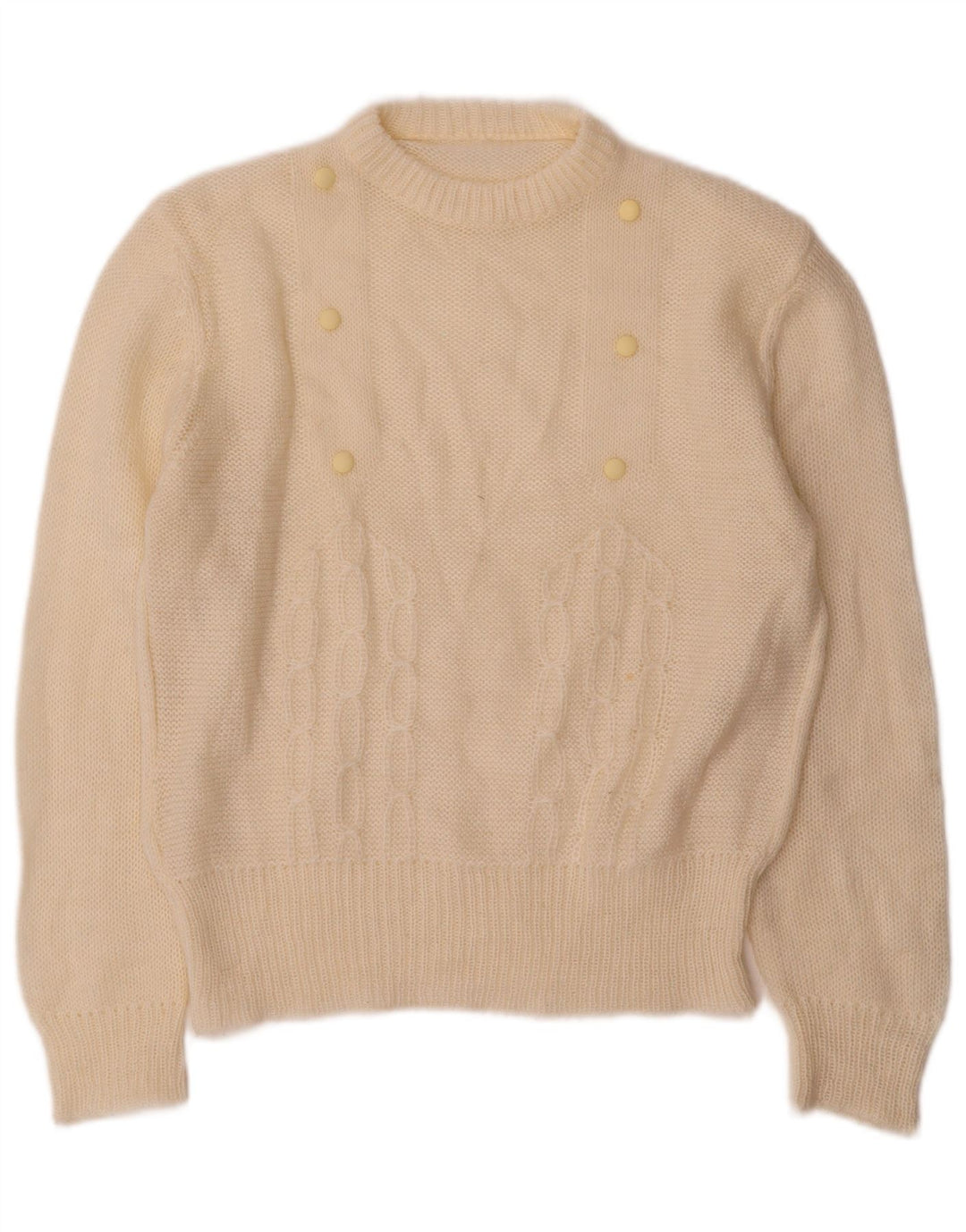 vintage Femme Crew Neck Jumper Pull UK 12 Moyen Off White