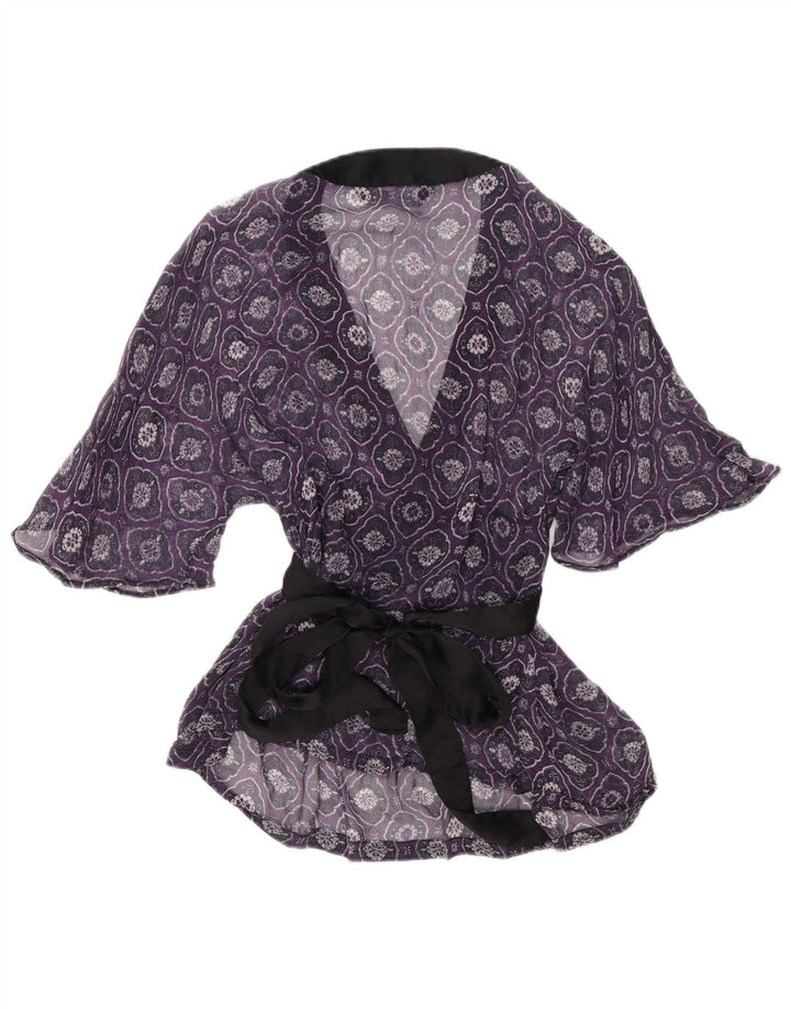 Zara Womens See Through Wrap Blouse Top UK 12 Moyen Violet Géométrique