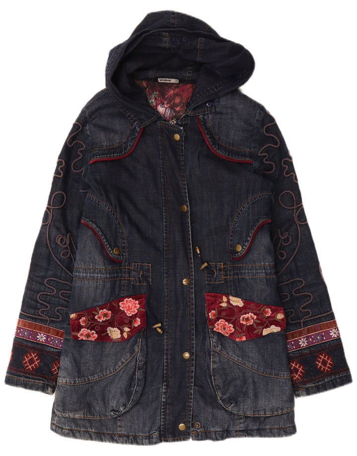 Desigual Manteau en denim graphique surdimensionné pour femme EU 36 Petit bleu marine floral
