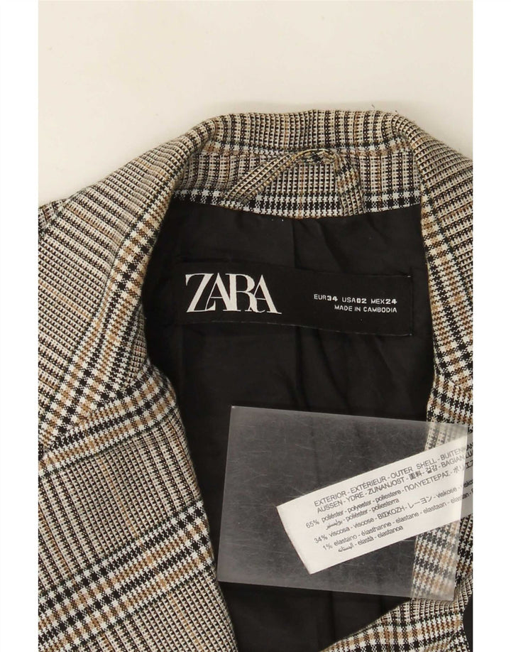 Zara Veste Blazer 1 Bouton Femme EU 34 2XS Gris Carreaux Polyester