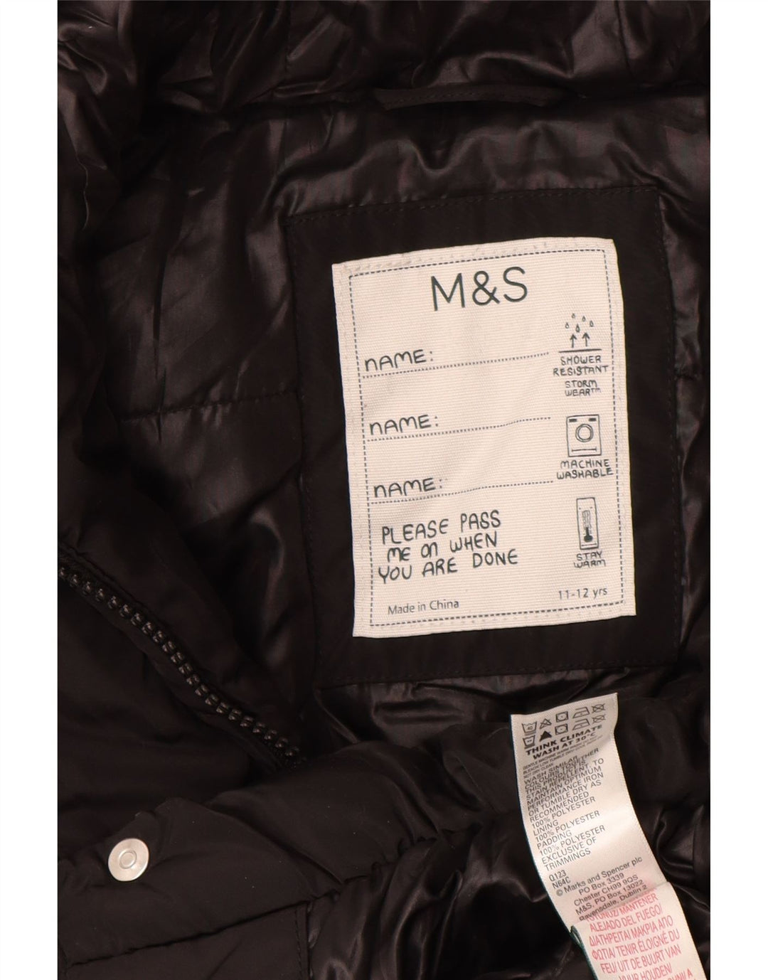 Marks & Spencer Manteau matelassé à capuche pour fille 11-12 ans Noir Polyester