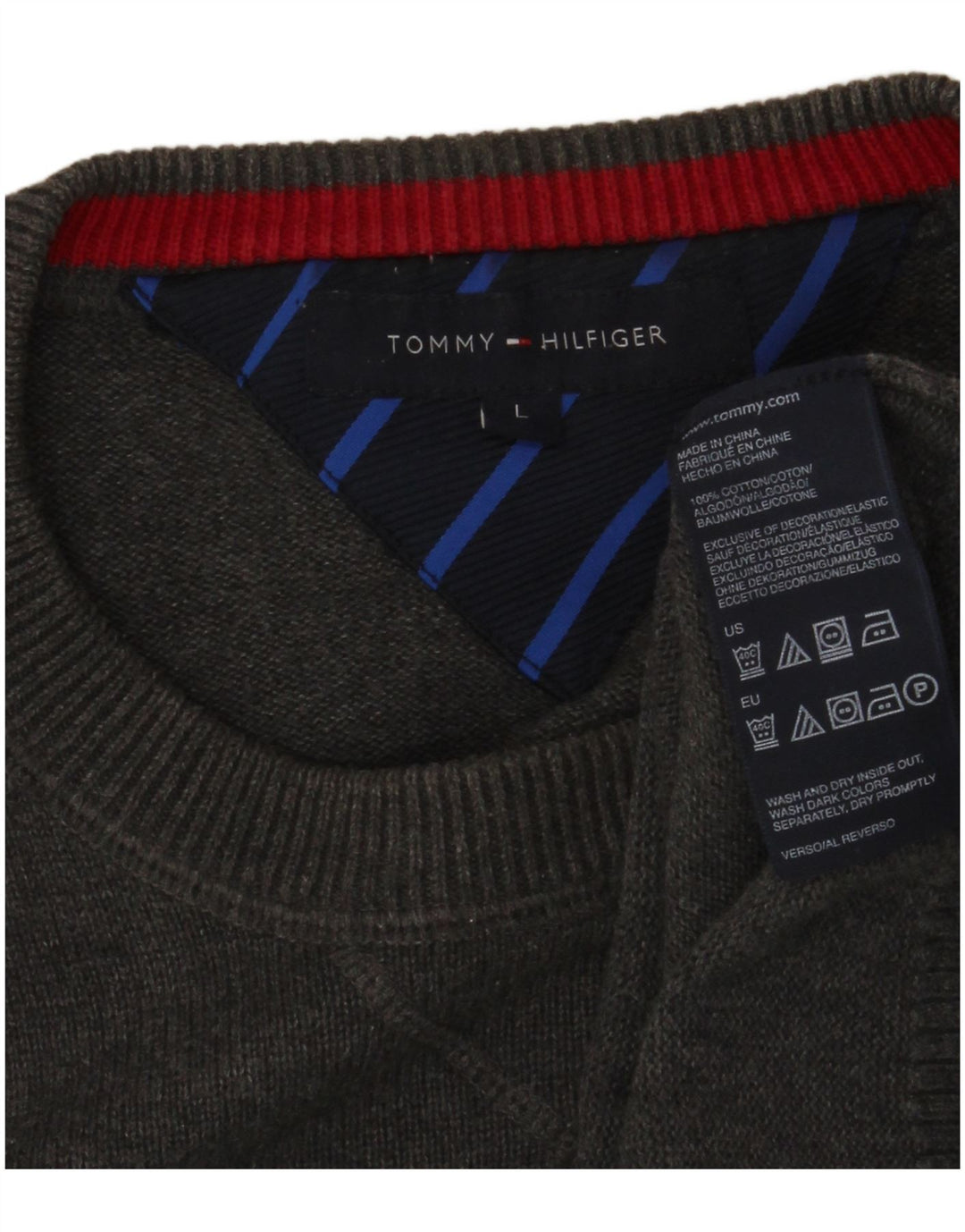 TOMMY HILFIGER Pull à col rond pour homme Large Gris Coton