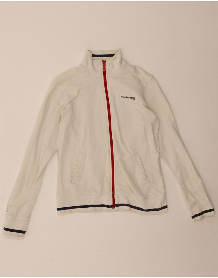 Reebok Veste de survêtement pour femme UK 12 Medium Blanc Coton
