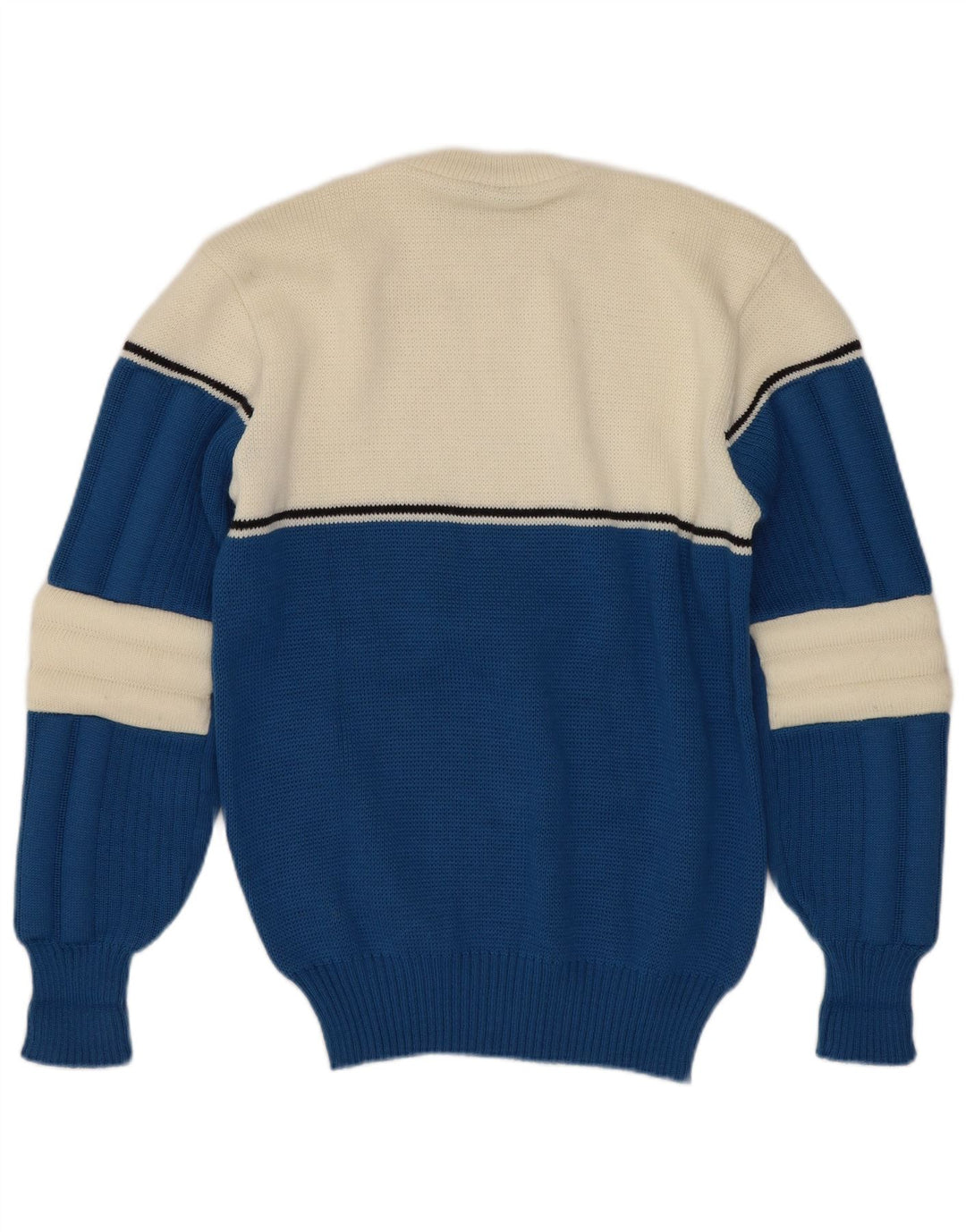 vintage Femme Crew Neck Jumper Pull IT 46 Grande Laine Colorblock Bleue