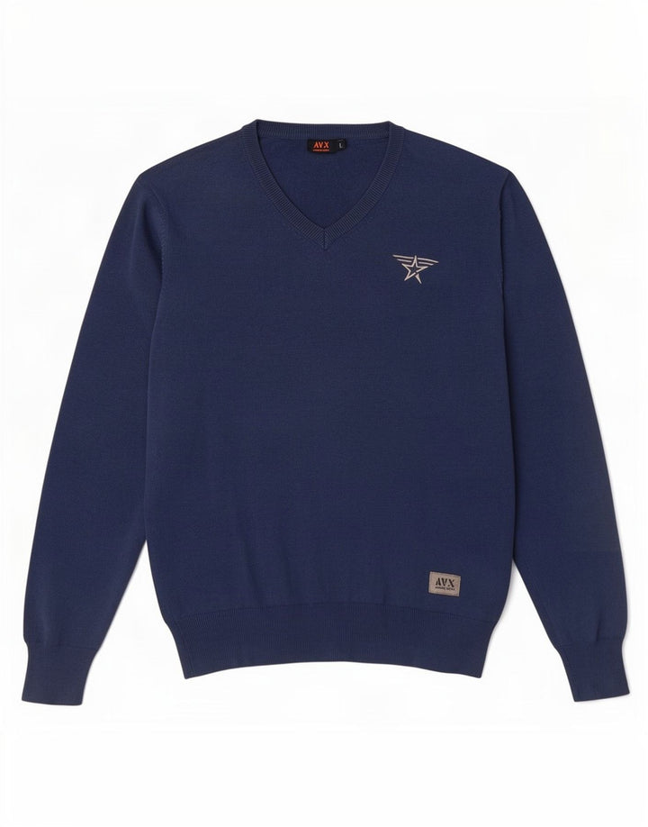Avirex Pull col V pour homme en coton bleu Taille L