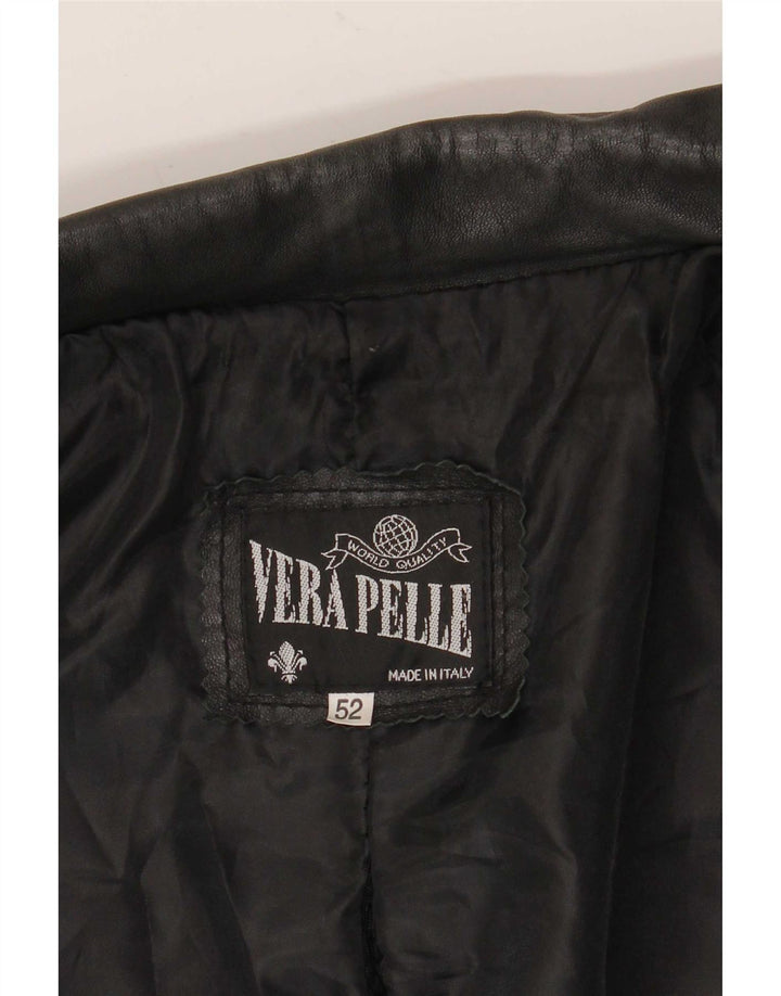 vintage Homme 3 Boutons Veste Blazer En Cuir IT 52 XL Cuir Noir
