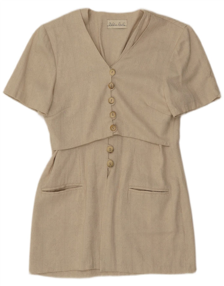 vintage Femmes Manches Courtes Longline Blazer Veste UK 8 Petit Beige Classique