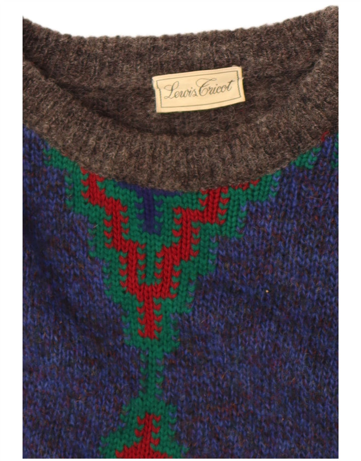 vintage Mens Crew Neck Jumper Pull Gris Moyen Argyle/Diamant