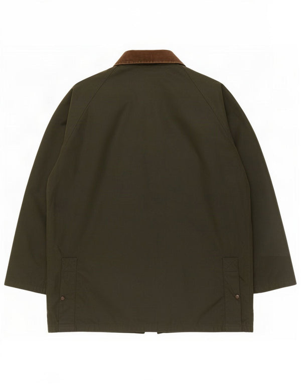 Vintage Mens Waxed Cotton Jacket UK 42 XL Khaki Colourblock Polyester