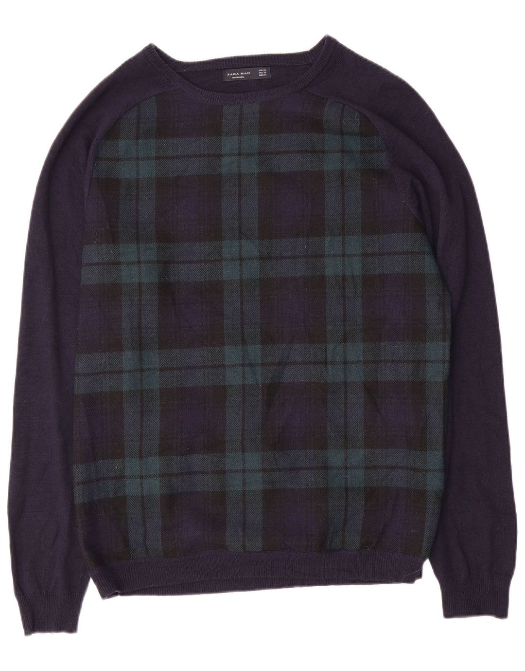 ZARA Pull col bateau pour homme XL Bleu marine à carreaux