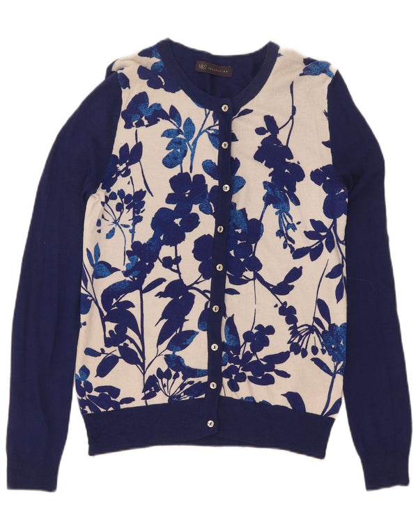 Marks & Spencer Pull Cardigan pour Femme UK 8 Petit Viscose Floral Bleu Marine