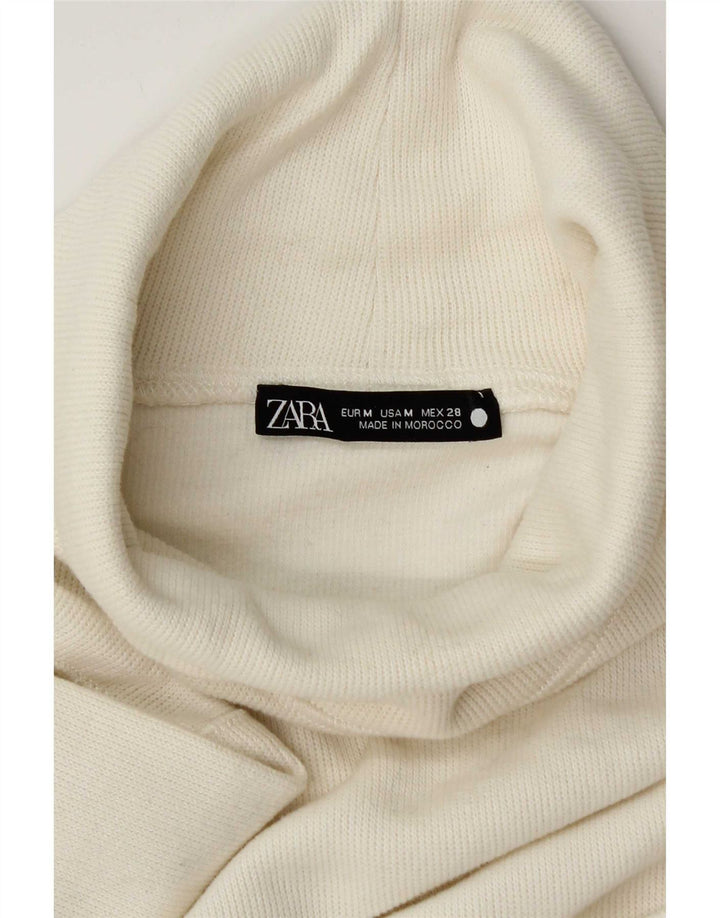 Zara Femme Haut Court Col Roulé Manches Longues UK 14 Medium Off White
