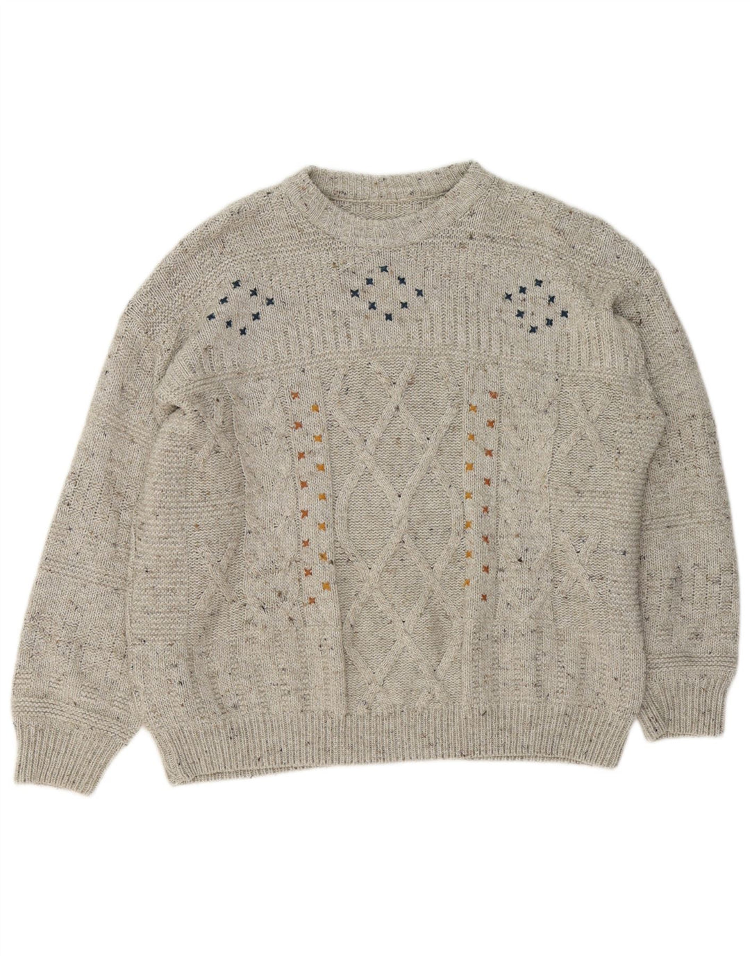 vintage Mens Crew Neck Jumper Pull Grand Gris