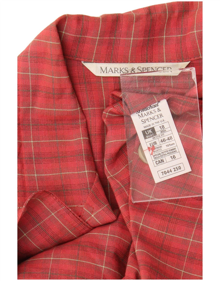 MARKS & SPENCER Veste blazer à manches 3/4 pour femme UK 18 XL Rouge à carreaux