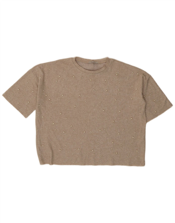 Zara Womens Trafaluc Blouse Oversize Top UK 14 Beige Moyen Tacheté