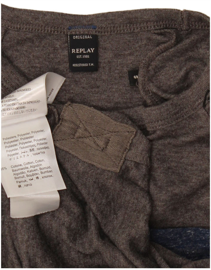 REPLAY T-Shirt Femme Top UK 10 Small Gris Moucheté Polyester
