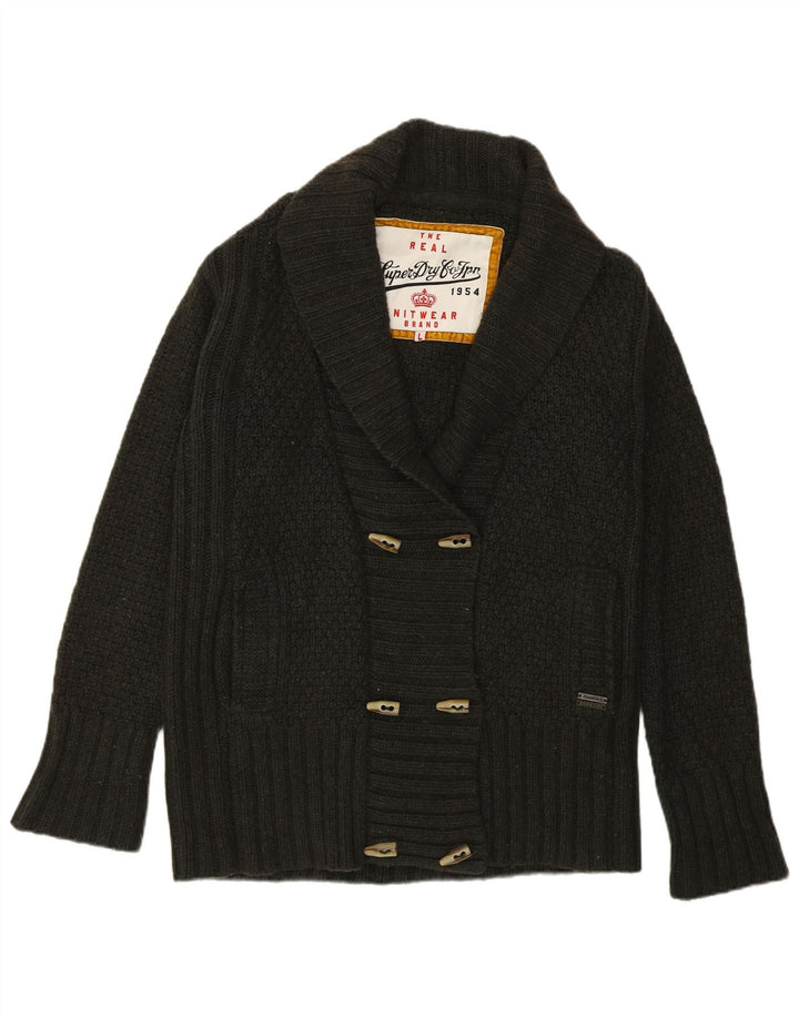 Superdry Cardigan Femme Pull UK 16 Large Kaki Lambswool