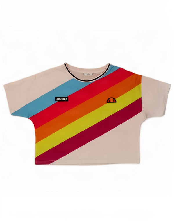 Ellesse Womens Crop Graphic T-Shirt Top UK 12 Medium White Colourblock