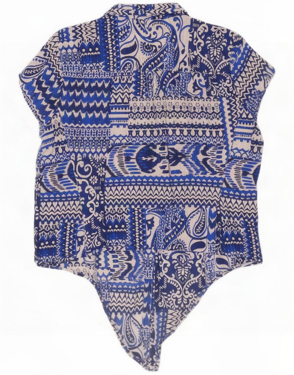 Chemisier vintage à manches courtes pour femme avec cravate sur le devant UK 16 Grand bleu cachemire
