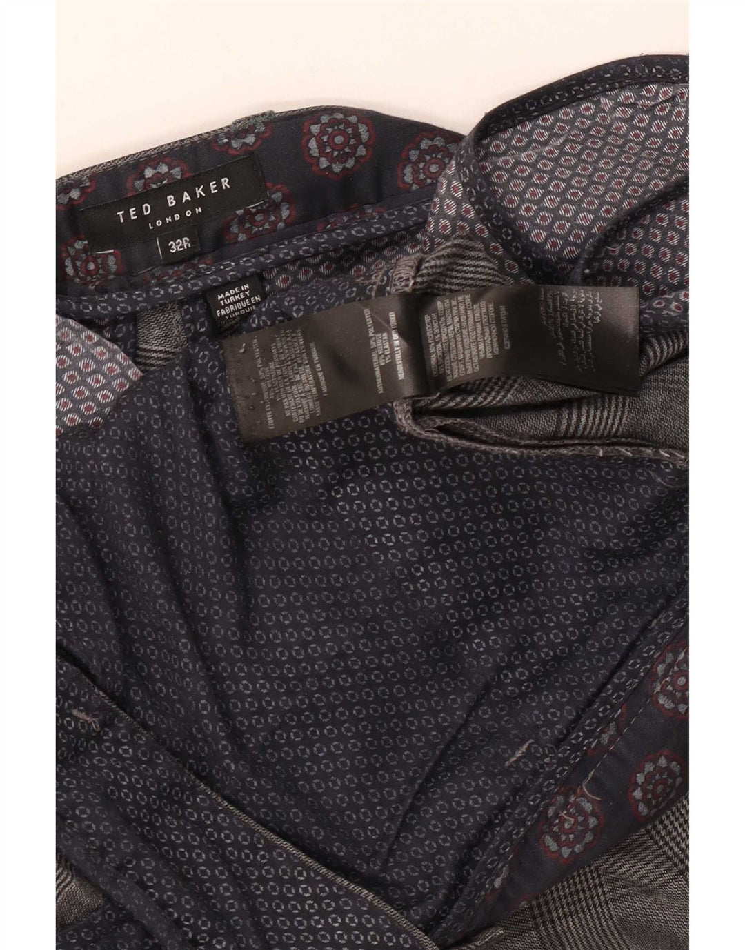 Ted Baker Pantalon décontracté slim pour homme W32 L31 Gris à carreaux Polyester