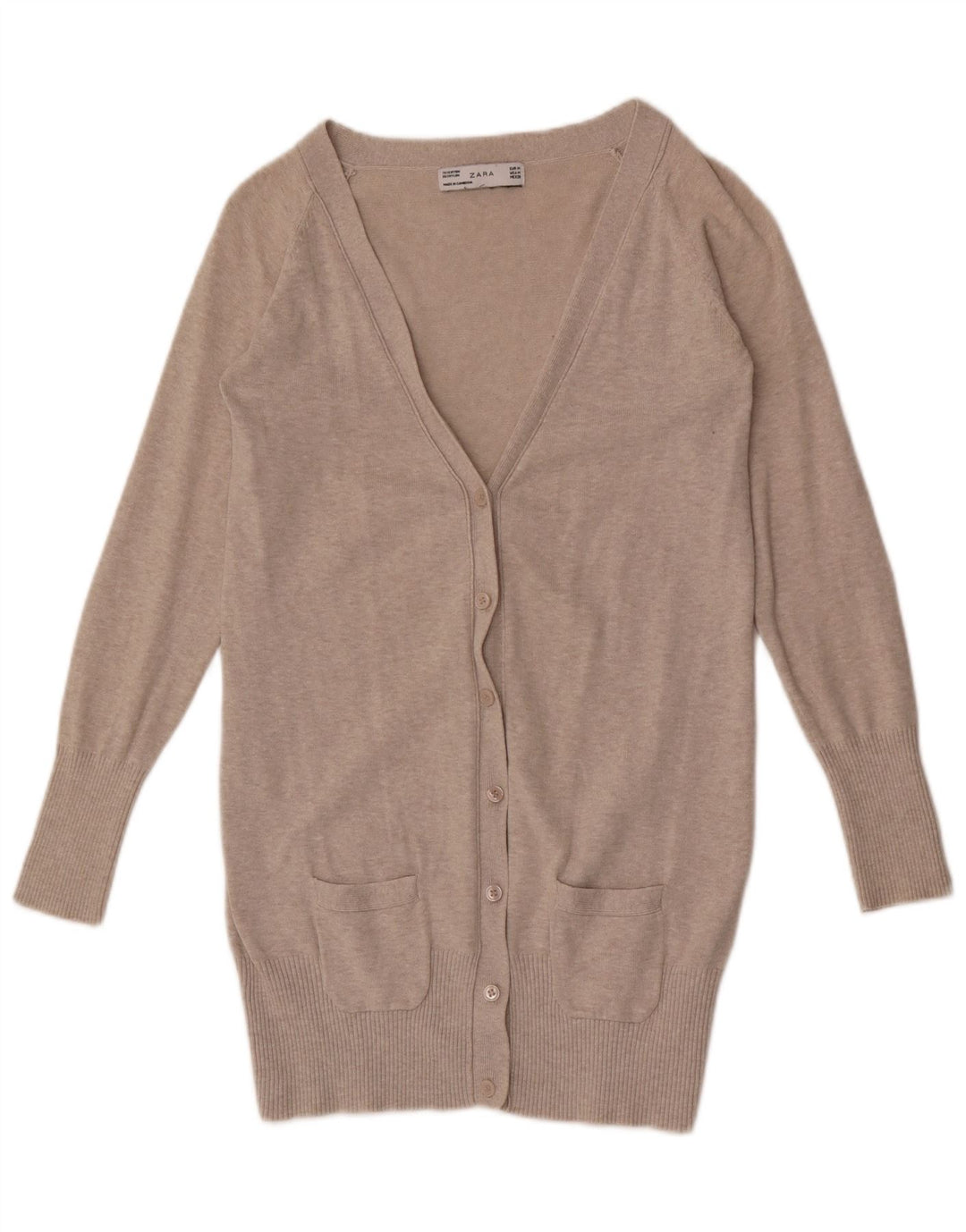 Zara Cardigan pour femme en coton moucheté gris moyen UK 12
