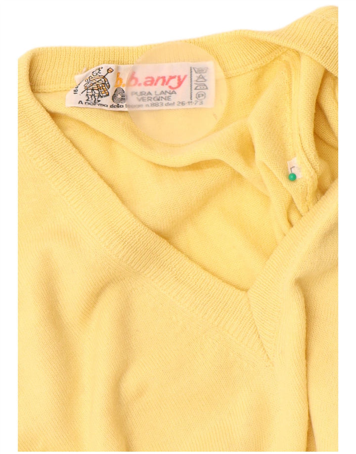 vintage Mens V-Col Jumper Pull Grande Laine Vierge Jaune