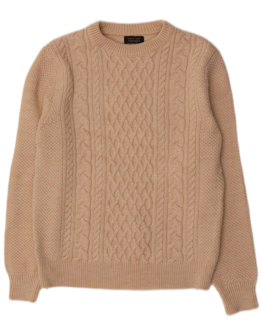 ZARA Homme Pull Col Ras Du Cou Acrylique Beige Moyen