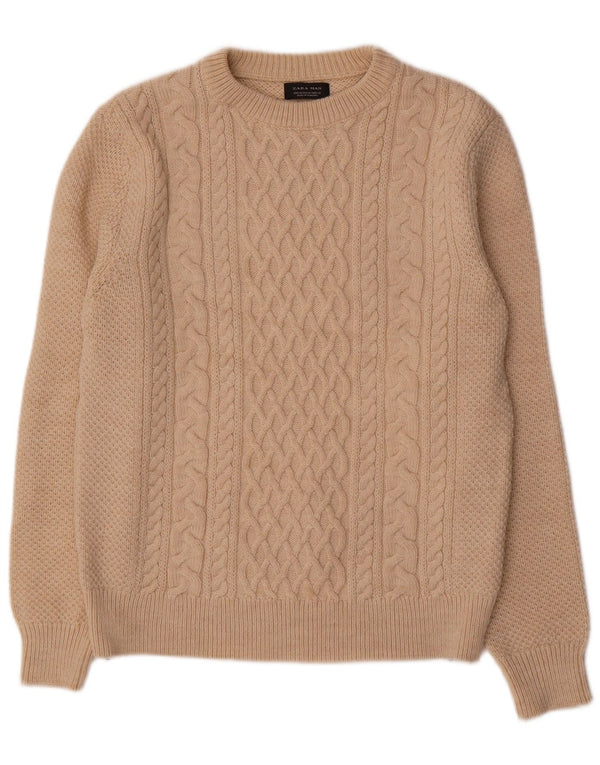 ZARA Homme Pull Col Ras Du Cou Acrylique Beige Moyen