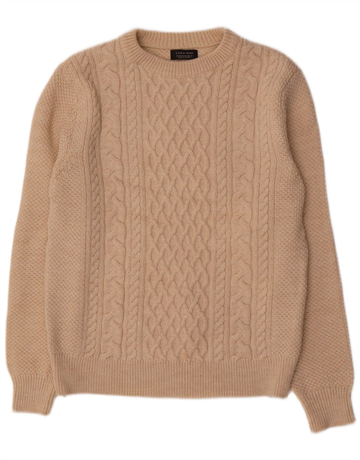 ZARA Homme Pull Col Ras Du Cou Acrylique Beige Moyen